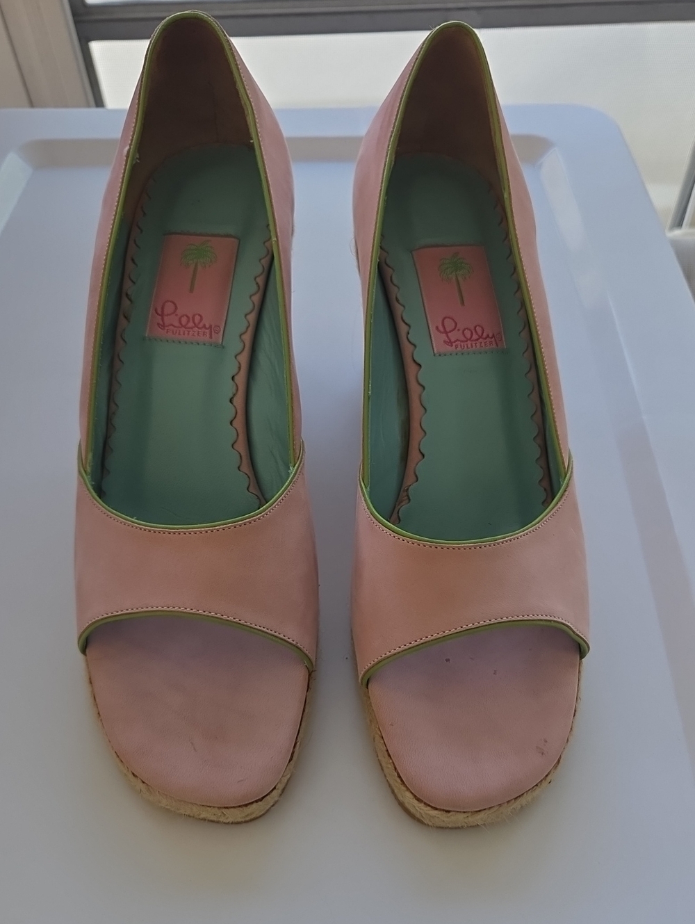 Lilly Pulitzer Pink and Teal Open-Toe Espadrille Wedges